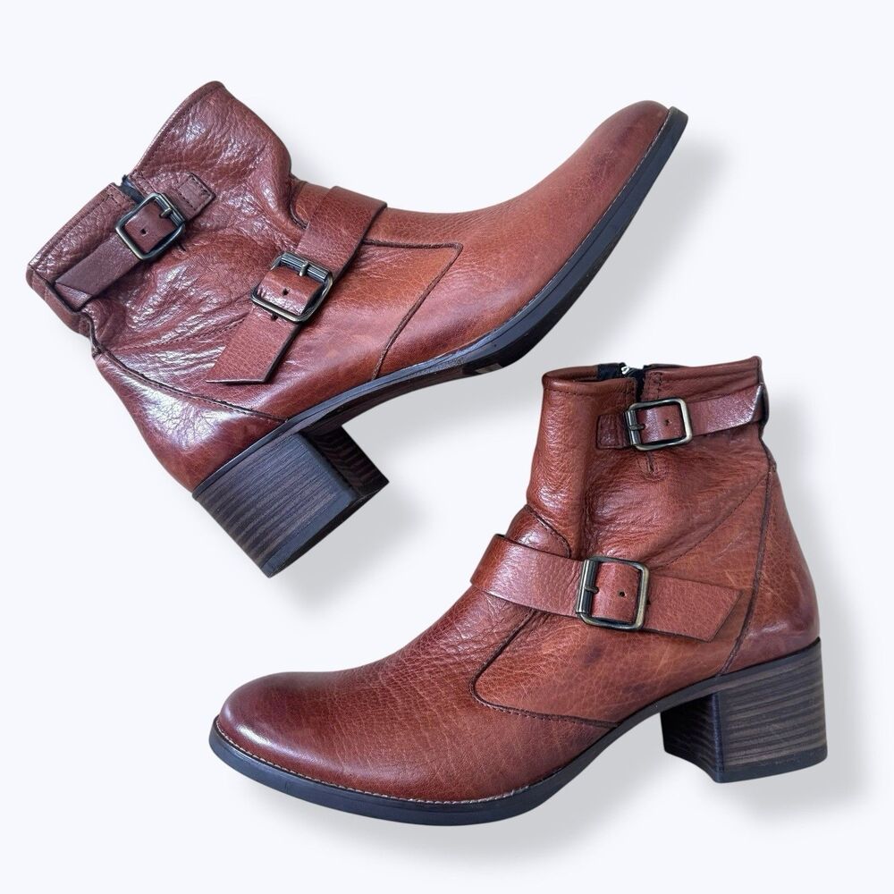 Paul Green $495 Wyatt Boots Moto Leather Cognac Ankle Boots10 US UK 7.5 Brown